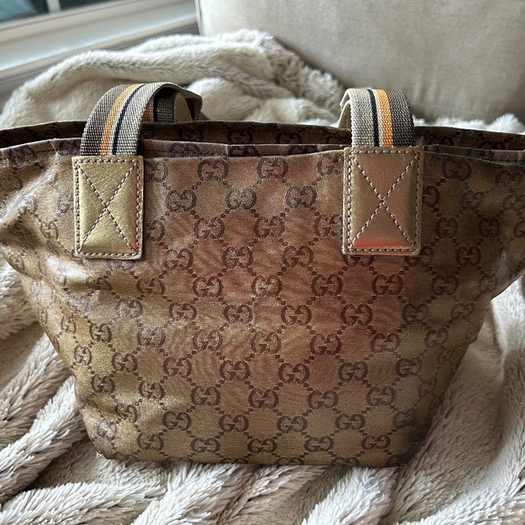 Vintage GUCCI GG Crystal Shoulder Tote PVC Leather Gold - Picture 3 of 9